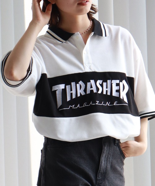 THRASHER ポロシャツ 「THRASHER/スラッシャー」ロゴ刺繍ライン