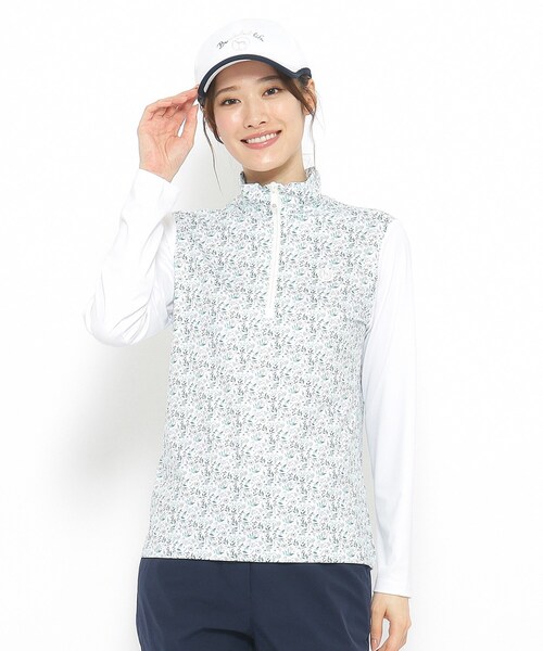 tシャツ 小花柄デザイン ハーフジッププルオーバー レディース