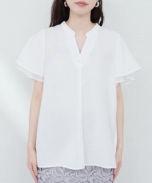 natural couture ブラウス シャツ 袖口シアーパール釦スキッパー