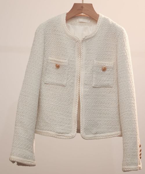 「SAISON DE PAPILLON」 ノーカラージャケット L ホワイト レディース_画像2