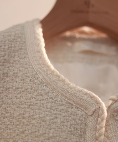 「SAISON DE PAPILLON」 ノーカラージャケット L ホワイト レディース_画像4