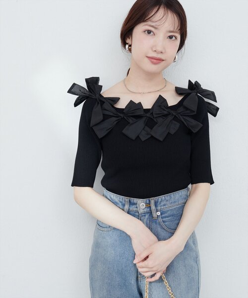 ANNA MOLINARI COUTURE リブ リボン ニット D ANNA MOLINARI COUTURE リブ リボン ニット D