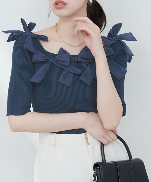 ANNA MOLINARI COUTURE リブ リボン ニット D natural couture ニット セーター リボン×リボンリブニット