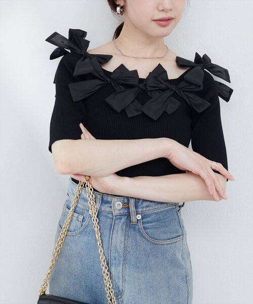 ANNA MOLINARI COUTURE リブ リボン ニット D natural couture ニット セーター リボン×リボンリブニット