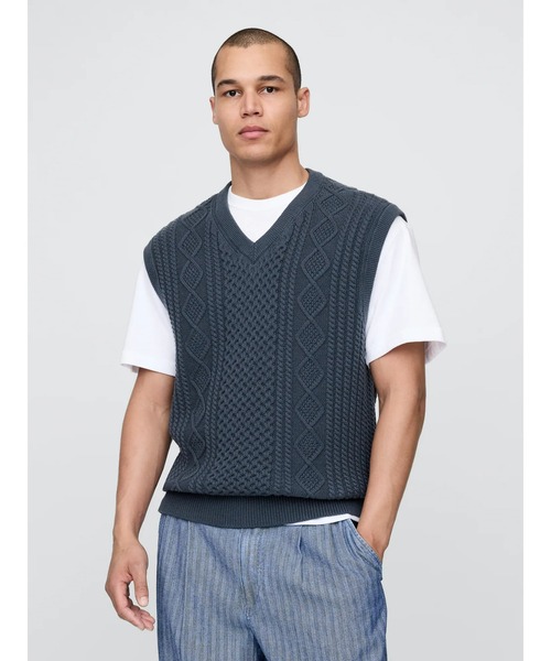 GAP ベスト ジレ Gap × Malbon ケーブルニットベスト メンズ