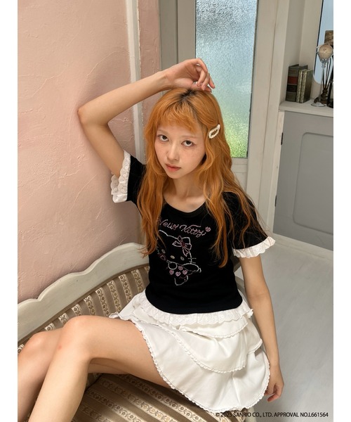 MORE self LOVE tシャツ ANGEL「HELLO KITTY」 RHINESTONE TEE