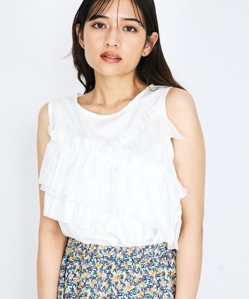 ブラウス シャツ シフォンフリルノースリブラウス「手洗い可能」 レディース
