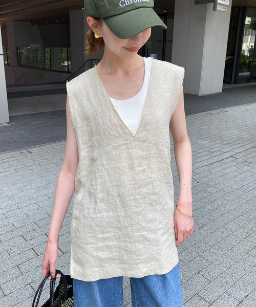 「SLOBE IENA」 ノースリーブシャツ FREE ベージュ レディース SLOBE IENA ブラウス シャツ リネンノースリーブブラウス