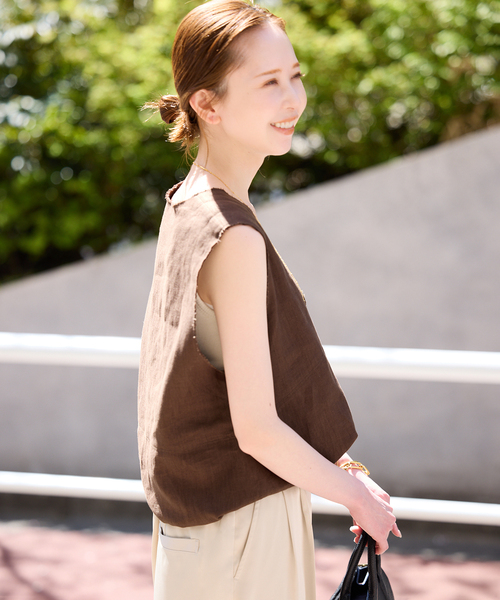 SLOBE IENA ブラウス シャツ リネンノースリーブブラウス