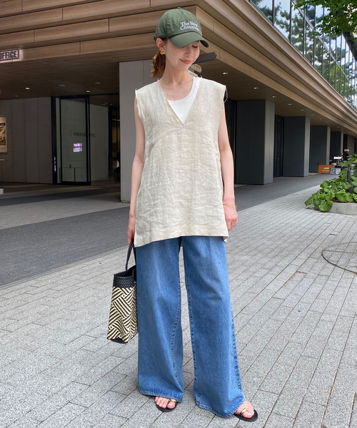 「IENA」 ノースリーブシャツ FREE ナチュラル レディース SLOBE IENA ブラウス シャツ リネンノースリーブブラウス