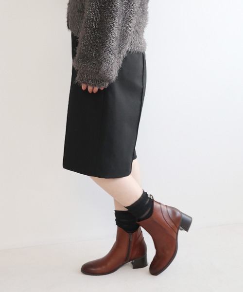 新年SALE！MODE KAORI 本革カーブパターンショートブーツ MODE KAORI（モードカオリ） ブーツ 「本革」カーブパターンショート