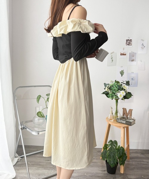 Dewlily ワンピース 肌見せがさりげなく上品にまとまる フリルオフ