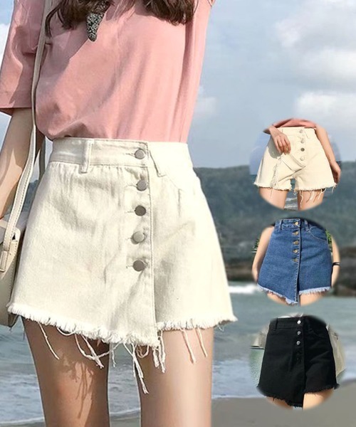 shoppinggo ハーフパンツ ジーンズ デニム デニムパンツ キュロット