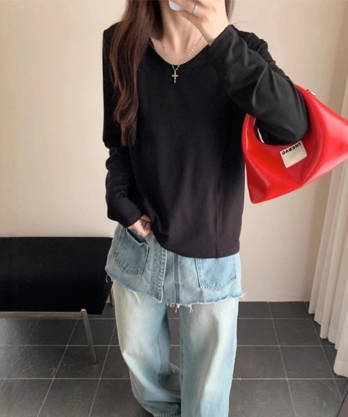 フード付きブラック長袖トップス フードモチーフロンT(M ホワイト): トップス｜Right-on公式オンライン