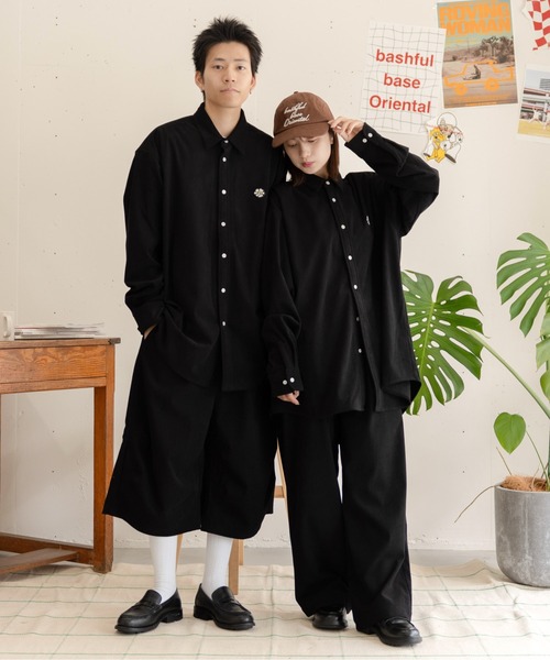 bashful base Oriental パンツ 「bbO」ロゴ1タックワイドコーデュロイ