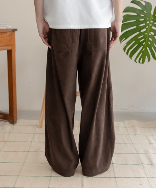 bashful base Oriental パンツ 「bbO」ロゴ1タックワイドコーデュロイ
