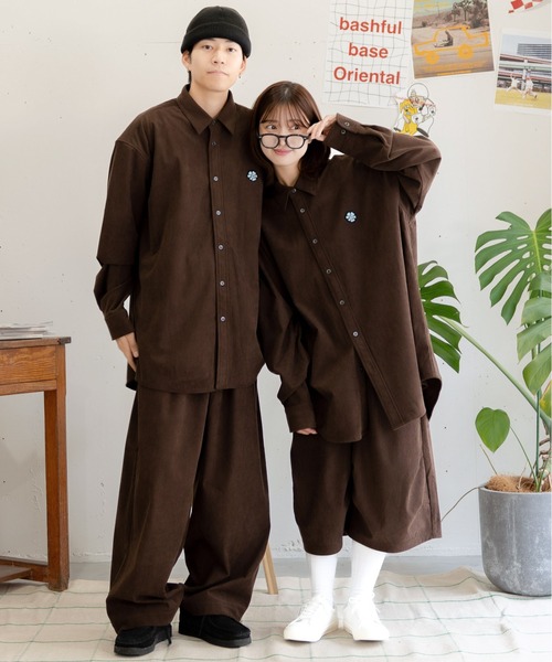 bashful base Oriental パンツ 「bbO」ロゴ1タックワイドコーデュロイ
