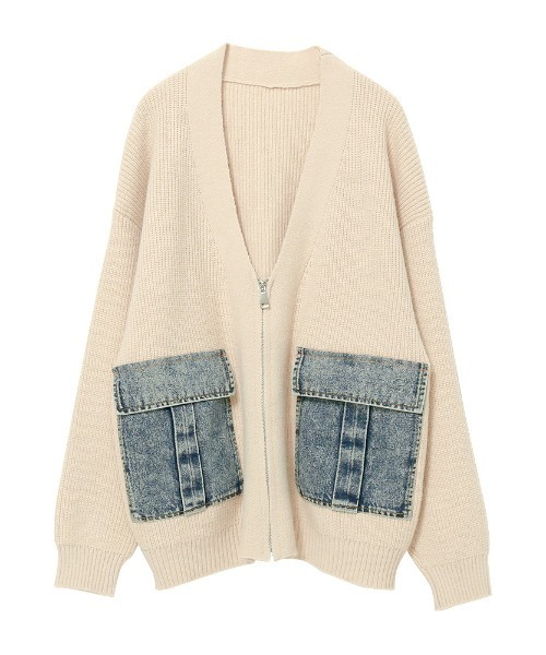 専用　デニム×ニット　素材切り替え　カーディガン カーディガン 異素材切り替え デニムポケットニットカーデ レディース