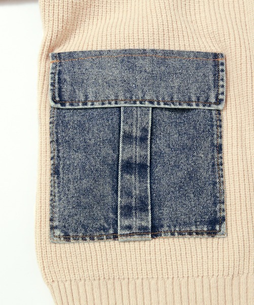 カーディガン 異素材切り替え デニムポケットニットカーデ レディース
