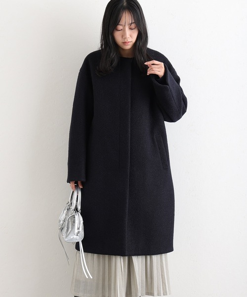 ElegChic ノーカラーコート コート フェイクウールラムライクコート 