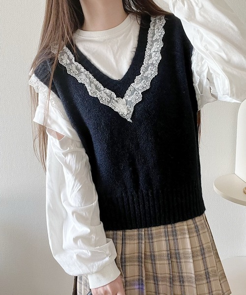 Nana tシャツ レースデザインニットベスト レディース : ZOZOTOWN