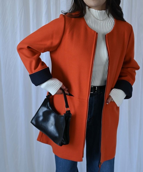 「&HALF」 「noa-ge」ノーカラーコート M アイボリー レディース_画像5