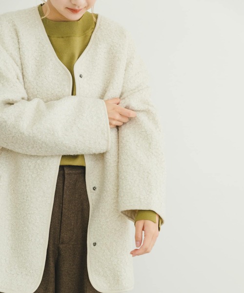 「ITEMS URBANRESEARCH」 ノーカラージャケット FREE オフホワイト レディース_画像3