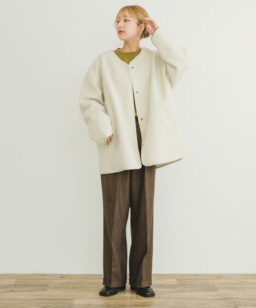 「ITEMS URBANRESEARCH」 ノーカラージャケット FREE オフホワイト レディース_画像6