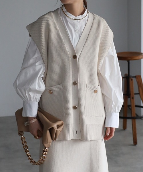 「Bonjour Sagan」 ニットベスト FREE ネイビー レディース_画像9