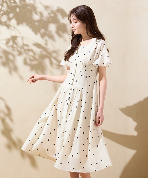 Rose Tiara　ドット　水玉　ワンピース　大きいサイズ42 Rose Tiara（ローズティアラ） ワンピース フレア袖ドットワンピース