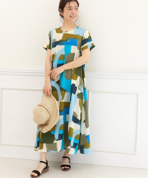 「PREFERIR」 7分袖ワンピース LARGE カーキ レディース_画像5