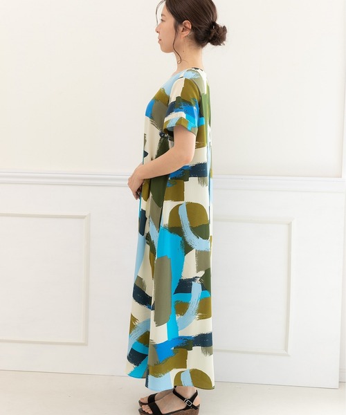 「PREFERIR」 7分袖ワンピース LARGE カーキ レディース_画像6