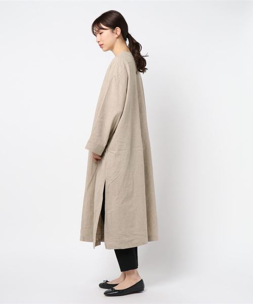 試着のみ！CLOTH＆CROSS リネンガウンコート　ウエストリボンリネンコート 9番手リネン ガウンコート（08Mab）の商品詳細