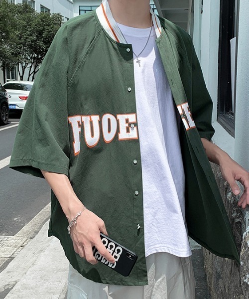 ARCHIVER シャツ 「Bl」 ルーズシルエット半袖スタジャン風シャツ