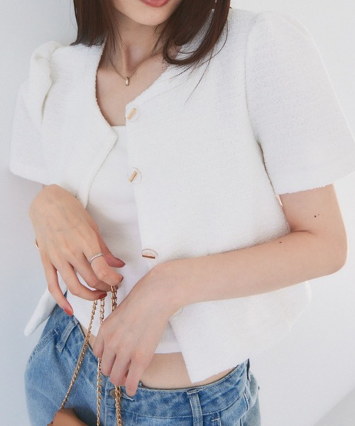 solleim ジャケット ノーカラージャケット ショート丈ツイード
