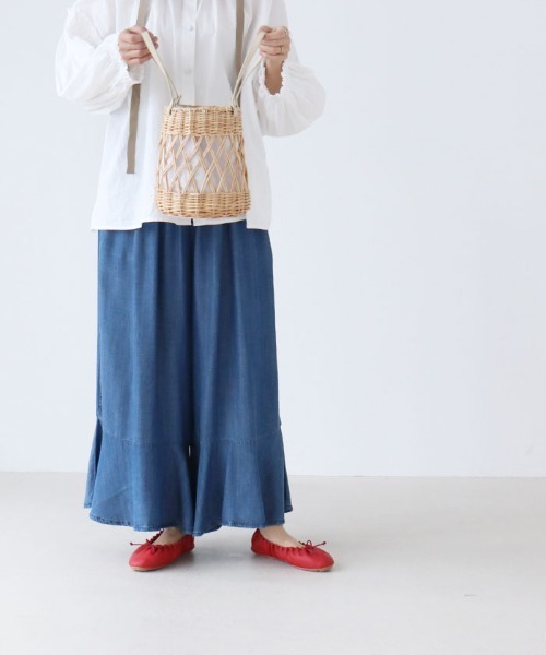ワイドパンツ ジーンズ デニム デニムパンツ フレア裾のデザインデニムパンツ レディース | sanpo kuschel | 04