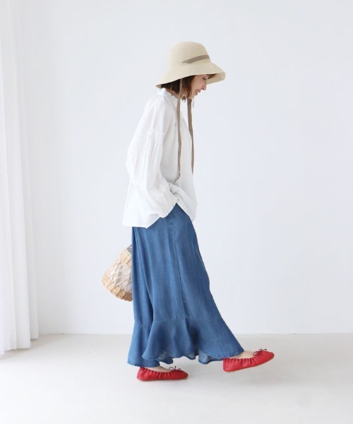 ワイドパンツ ジーンズ デニム デニムパンツ フレア裾のデザインデニムパンツ レディース | sanpo kuschel | 05