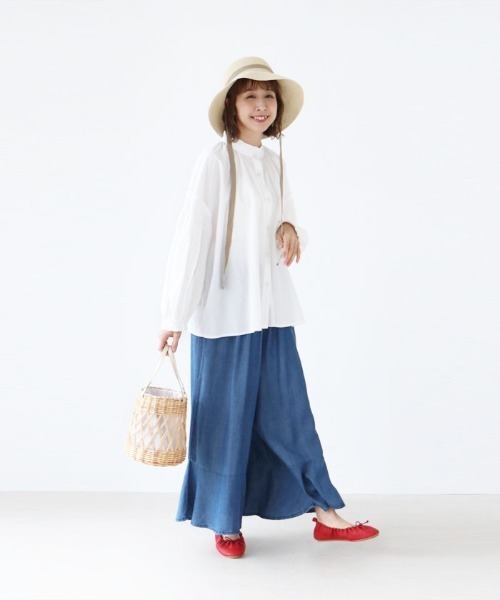 ワイドパンツ ジーンズ デニム デニムパンツ フレア裾のデザインデニムパンツ レディース | sanpo kuschel | 06