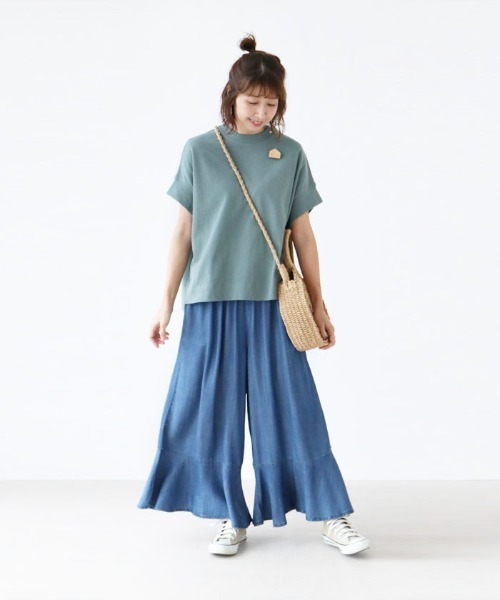 ワイドパンツ ジーンズ デニム デニムパンツ フレア裾のデザインデニムパンツ レディース | sanpo kuschel | 07