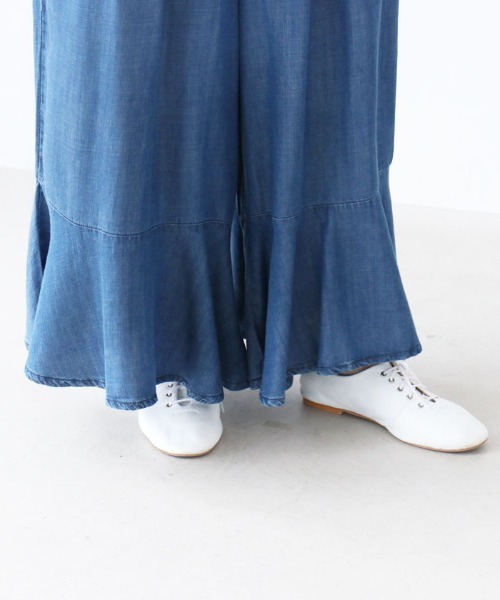 ワイドパンツ ジーンズ デニム デニムパンツ フレア裾のデザインデニムパンツ レディース | sanpo kuschel | 15