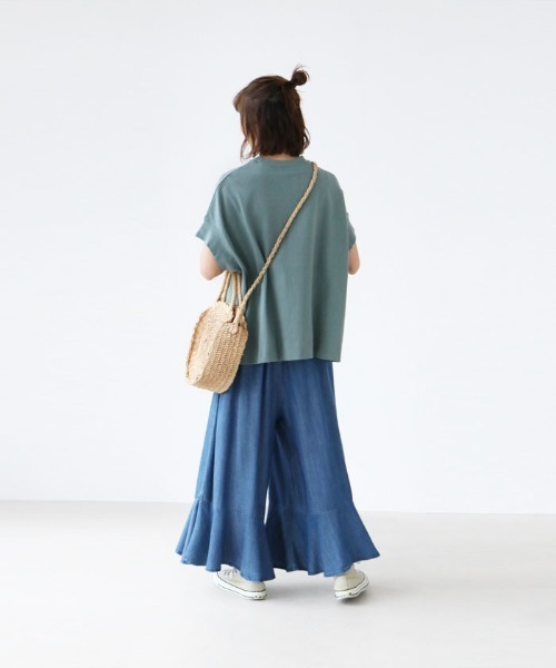 ワイドパンツ ジーンズ デニム デニムパンツ フレア裾のデザインデニムパンツ レディース | sanpo kuschel | 16