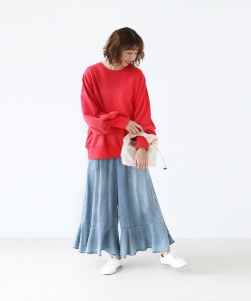 ワイドパンツ ジーンズ デニム デニムパンツ フレア裾のデザインデニムパンツ レディース | sanpo kuschel | 18