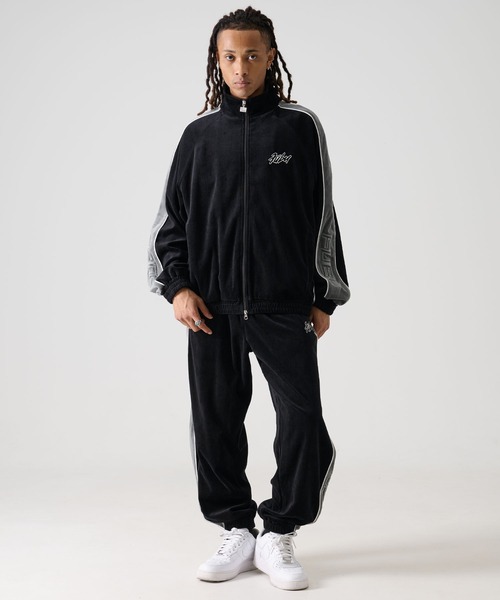 【FUBU】フブ 刺繍 セットアップ トラックジャケット ジャージ XL 黒 FUBU（フブ） ナイロンジャケット ブランド ロゴ 配色ライン ジップ