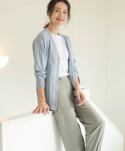 【新品未使用】「手洗い可能」CO/AceワイドVネックカーディガン ライトグレー FRAMeWORK（フレームワーク）の「≪追加≫CO/Ace ワイド Vネック