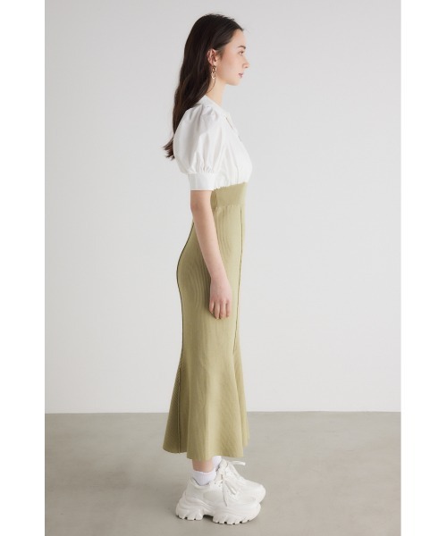 rienda ワンピース シャツドッキングニットワンピース 夏服