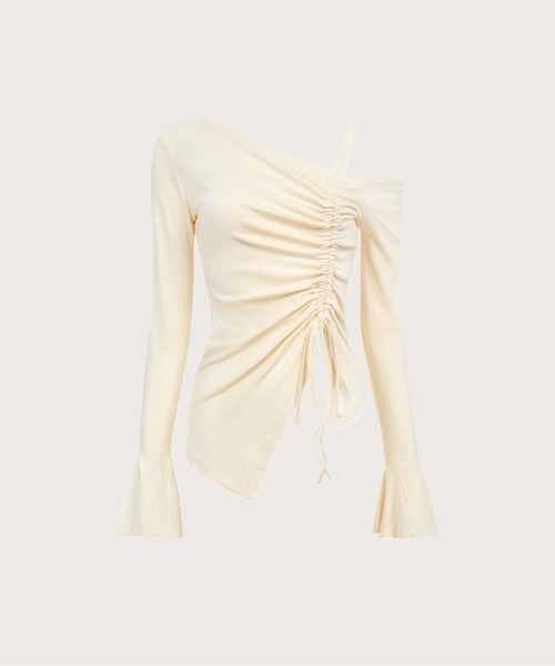 tシャツ オブリークショルダーギャザーシャツ Oblique Shoulder Gather Shirt レディース