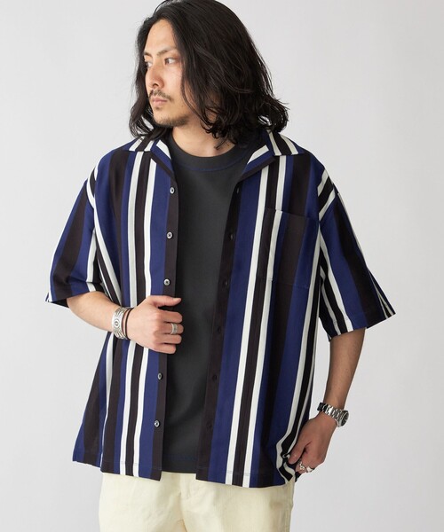 サンカッケイ　ストライプバンドカラーシャツ　ＸＳ シルク ストライプバンドカラーシャツ（シャツ & ブラウス