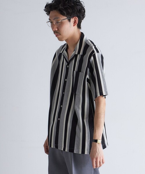 PERMANENT PRESS / made inUSA//オープンカラー/長袖シャツ/M/ポリエステル/マルチカラー/ストライプ SHIPS（シップス） シャツ SHIPS: ハニカム ストライプ オープンカラー