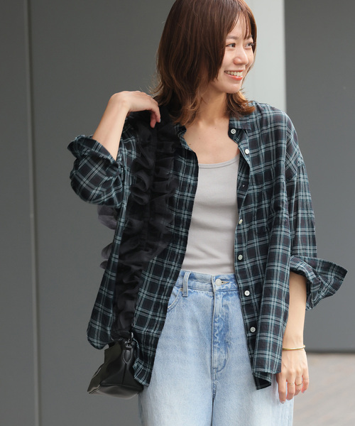 新品タグ付き コットンローンチェックオーバーサイズシャツ JOURNAL STANDARD relume ブラウス シャツ コットンローン