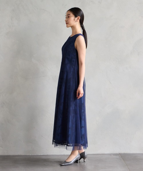 AIMER ドレス ケープ付きチュールレース刺繍パーティードレス